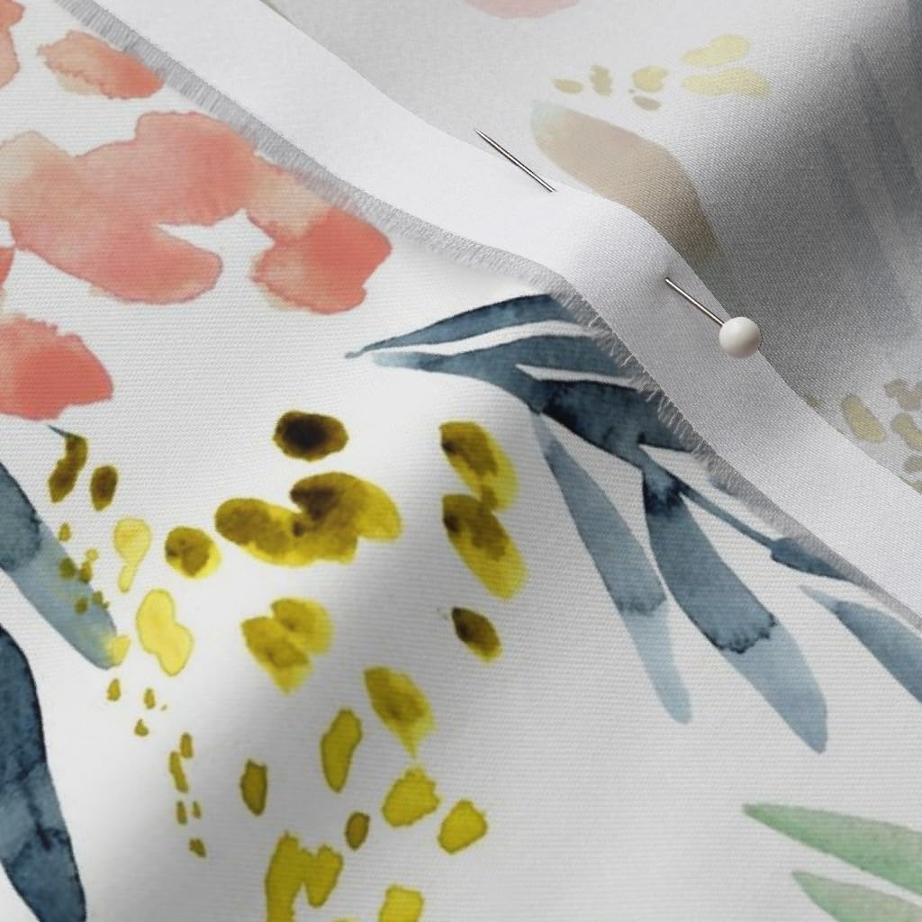 Spoonflower Fabric - Watercolor Floral Blush Peach Gray Blue Botanical Nature Abstract Printed on Organic Cotton Sateen Fabric by The Yard - Sewing Quilting Apparel Home Decor