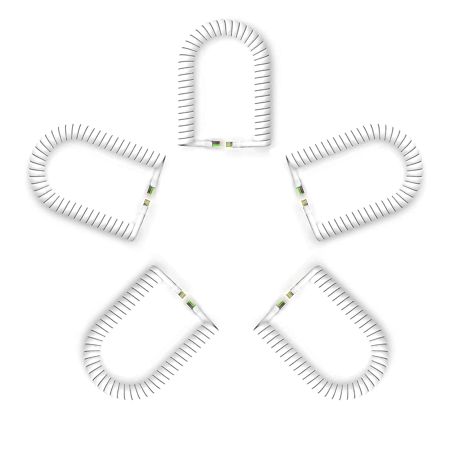 FEDUS Telephone Phone Handset Cable Corded, 6.5Ft Uncoiled / 1Ft Coiled, Landline Phone 4P4CPure-Copper Coiled Curly Cord Male to Male RJ9/RJ10 Cable, Telephone Accessory, Pack 5