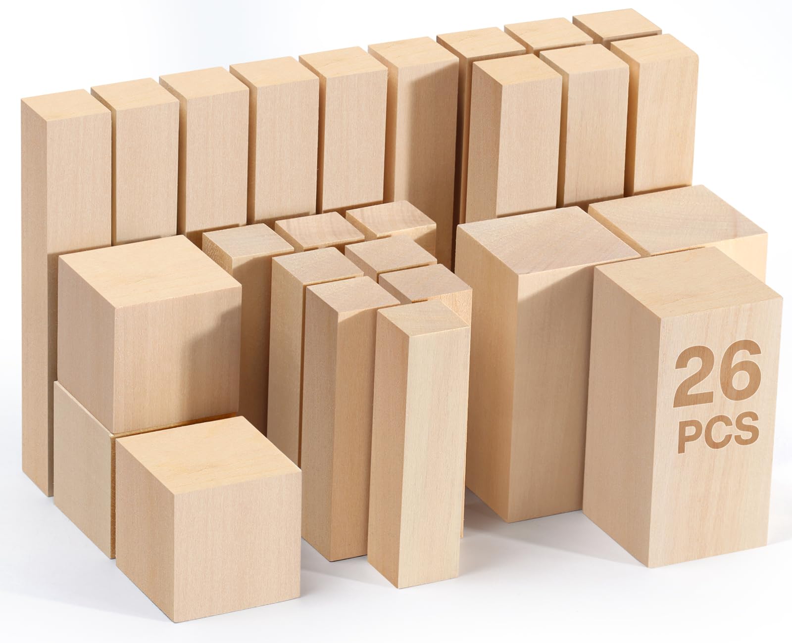 WEEKSUN 26-Piece Basswood Carving Blocks - 4 Size Whittling Kit For Wood Crafts & DIY Projects