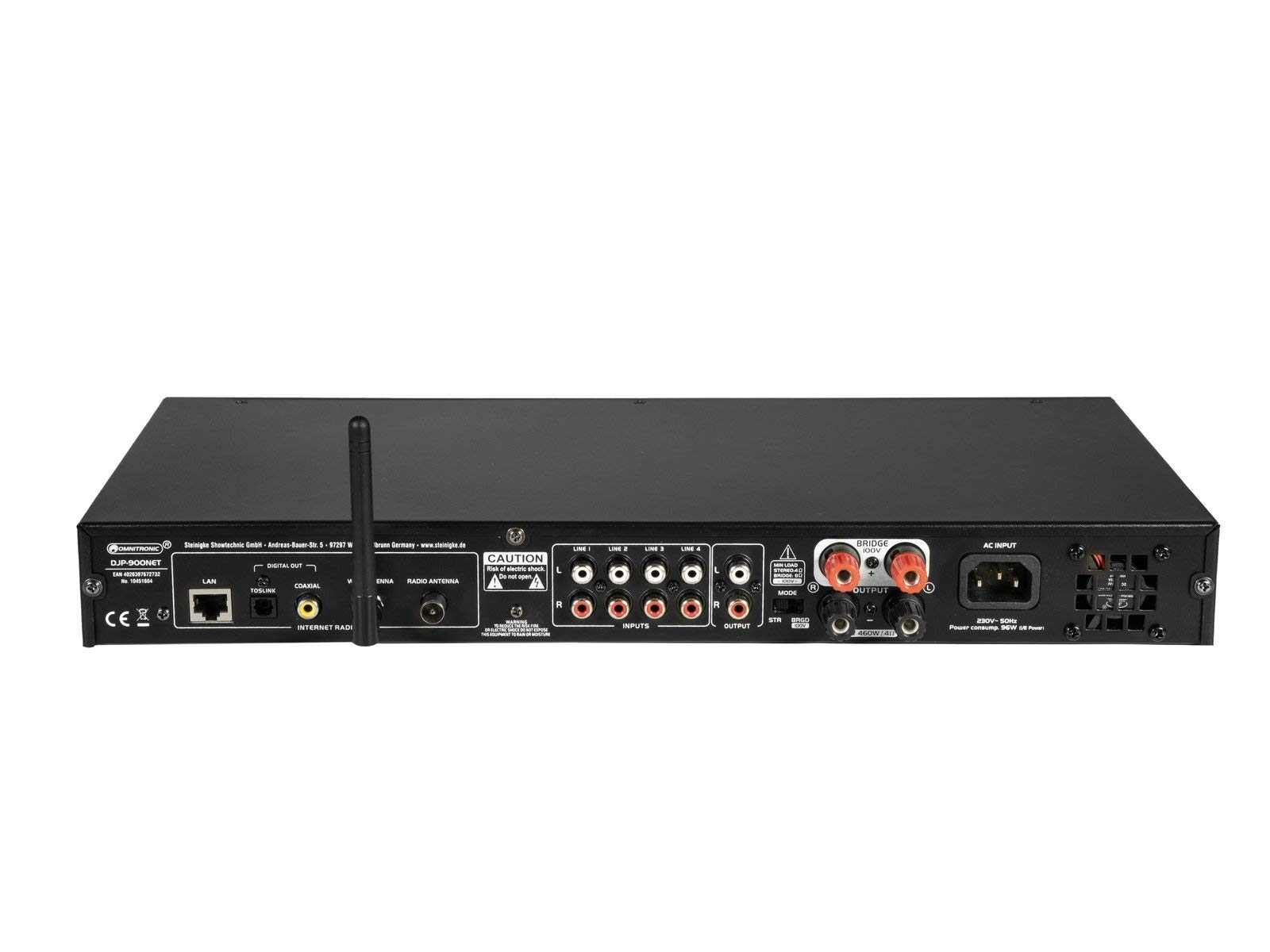 OMNITRONIC DJP-900NET Class-D Verstärker mit Internetradio | Kompakter Stereo-Receiver mit Internetradio, DAB+, Bluetooth, 2 x 460 W / 4 Ohm