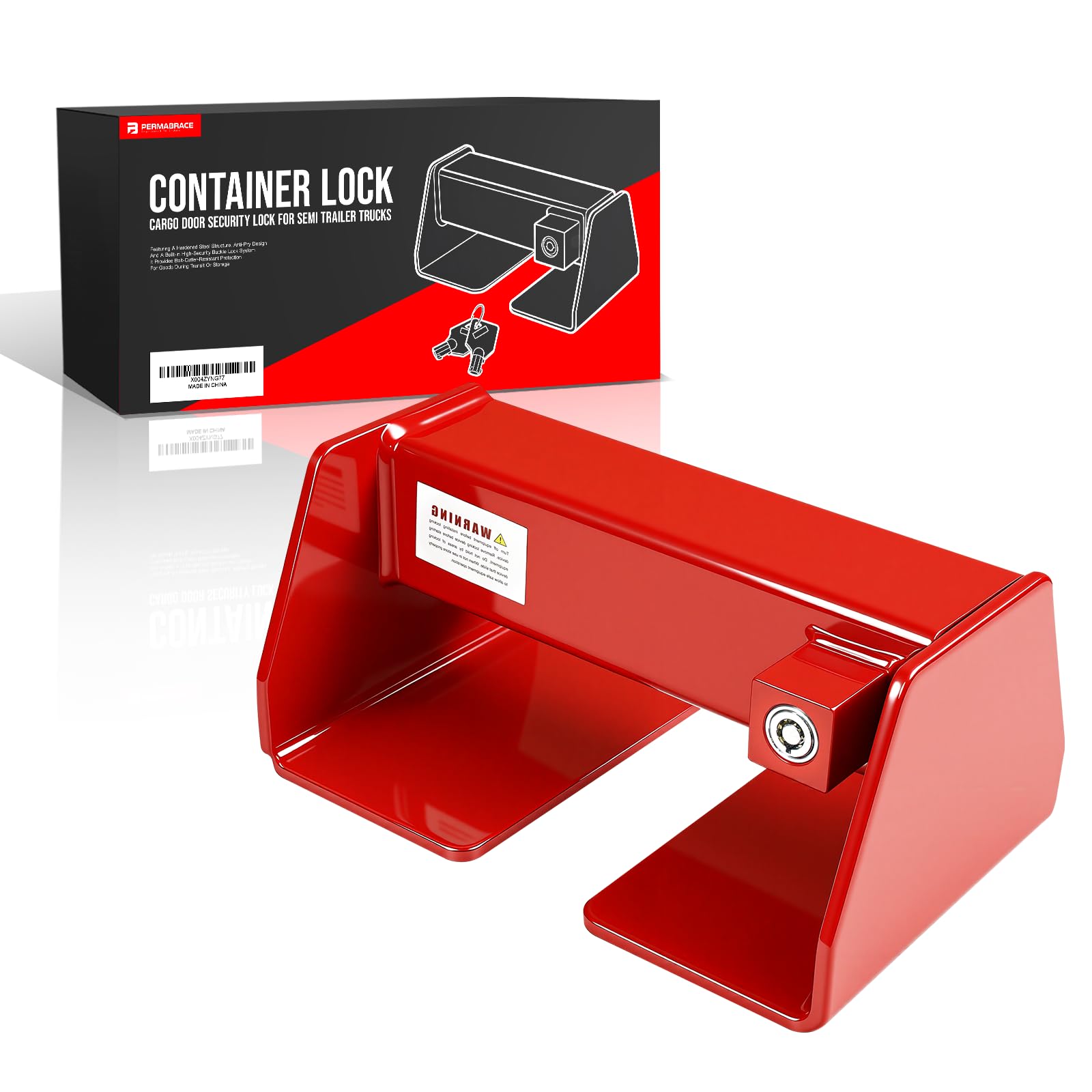 Heavy Duty Cargo Container Lock - Anti-Theft Steel Security Lock for Semi Trailer &amp; Shipping Container Doors with 2 Keys, Weather-Resistant Red Powder Coat