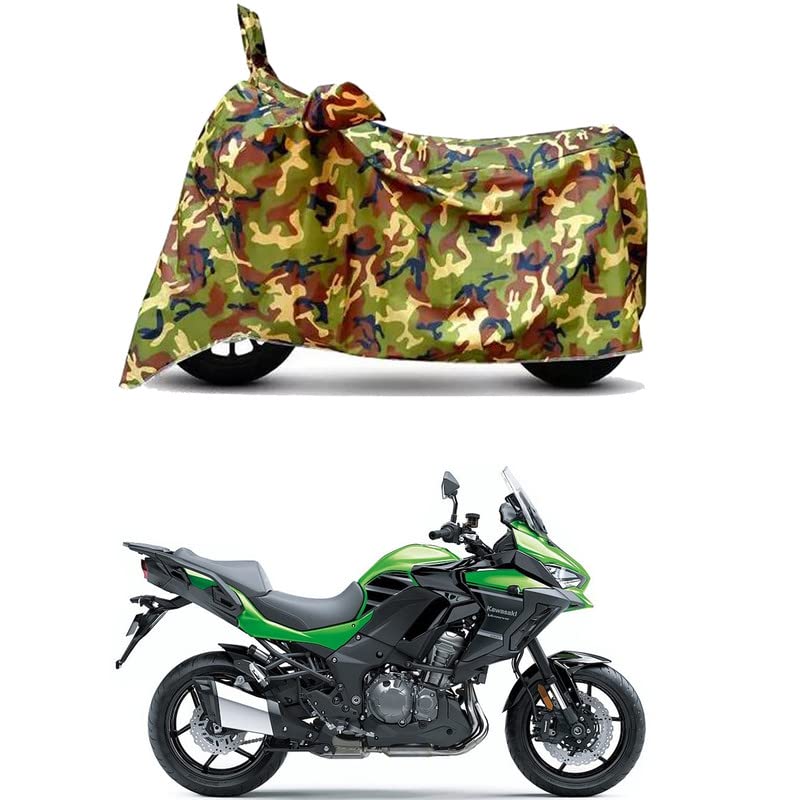 Image of Waterproof 100% PVC Coated Bike Scooty Two Wheeler Body Cover Compatible for KawasaVersys 1000 STD /UV-Rays /Heat Protection /Birds Dropping /Scratchproof /Dust Proof [6X6 Jungle Print]