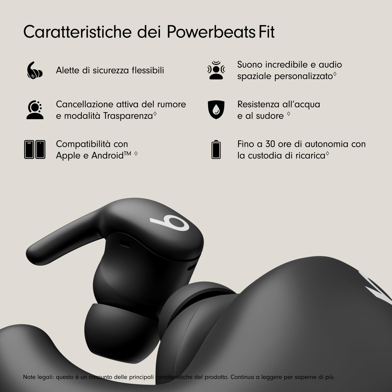 Beats Powerbeats Fit - Auricolari wireless per l'allenamento con cancellazione del rumore, IPX4, fino a 30 ore di autonomia con la custodia di ricarica, compatibili con Apple e Android - Jet black