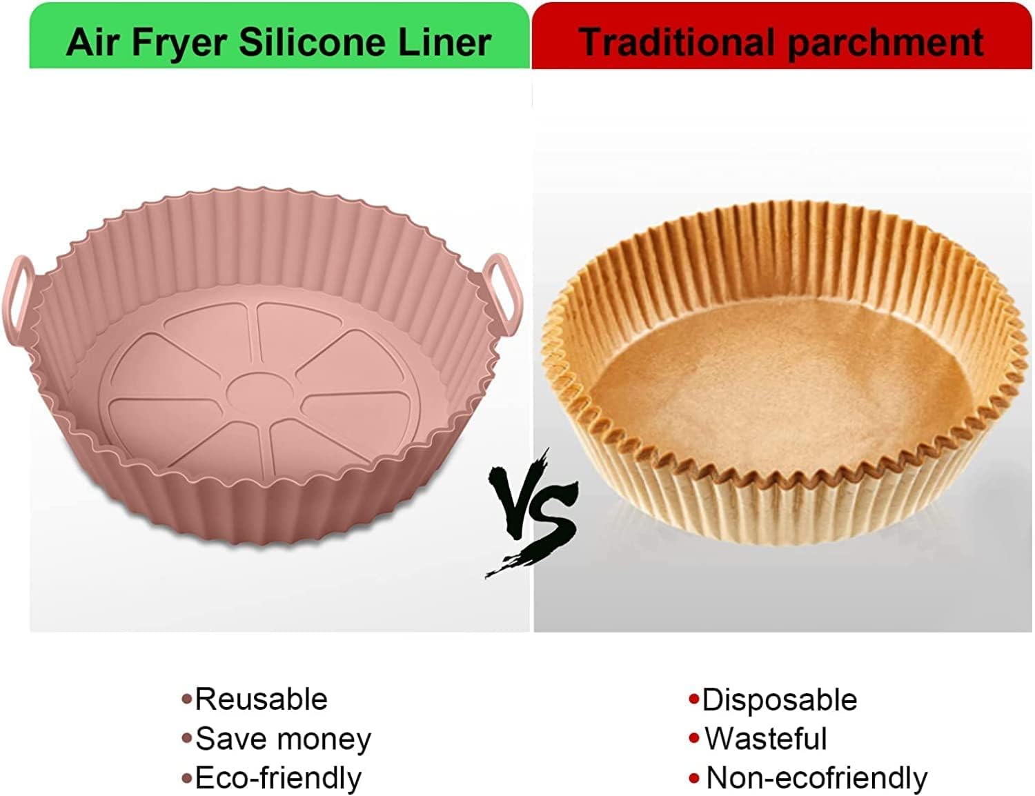 RUCON® Air Fryer Liners I Round Silicone Basket Baking Tray I Pot with Ear Handles I Nonstick Reusable Heat Resistant I Cooking Oven Insert Accessories - Multicolor (8 inch, Pack of 2)