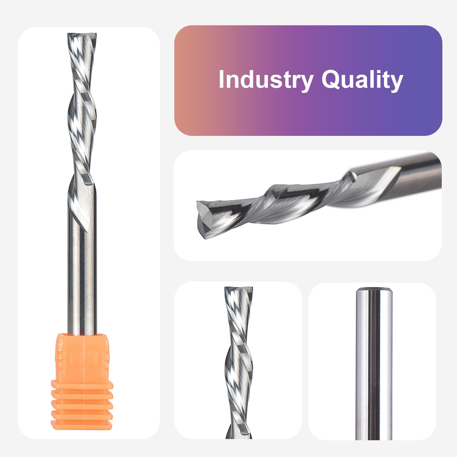 SpeTool 5PCS Down Cut Spiral Router Bit 1/4 Inch Shank,1-1/4 Inch Cutting Length 3 Inch Extra Long,CNC Router Bits Set Downcut for Wood Milling Cutter