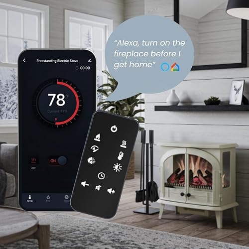 Miniatura 2 de Modern Ember Harlowe - Calentador eléctrico independiente de chimenea en crema con cama de brasas multicolor  Tecnología inteligente  Compatible con