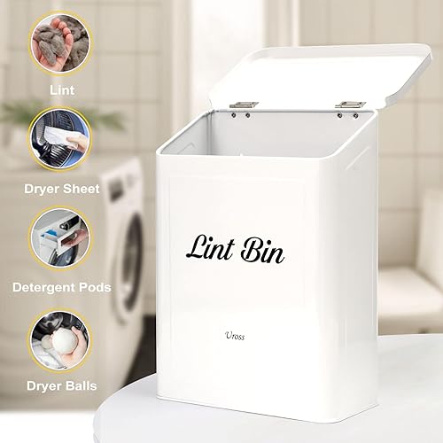 Miniatura 8 de Uross Contenedor magnético de pelusa con cepillo para pelusas, soporte de metal montado en la pared para secadora con tapa, elegante decoración de