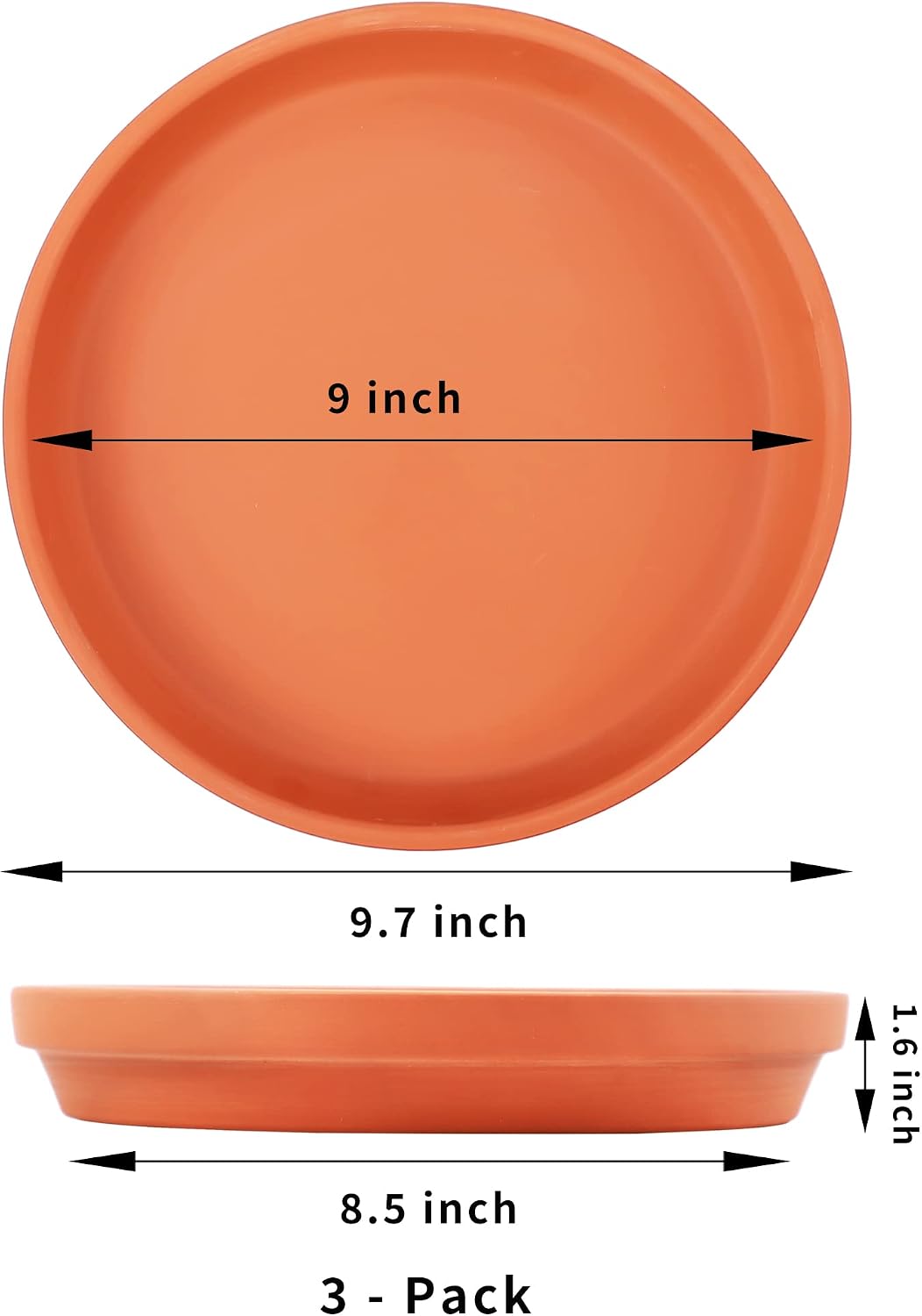 Yishang 10 Inch Large Terracotta Pot Plant Saucer - 3pcs Middle Round Plant Pot Saucers, Middle Clay Plant Tray Perfect for 8/9/10 Inch Flower Pot with Drainage Hole and Great for Indoor/Outdoor