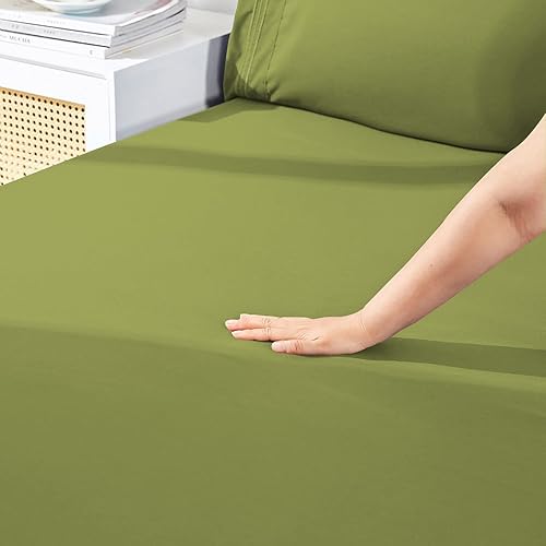 Miniatura 6 de YIYEA Sábana bajera tamaño King con funda de almohada, 1800 hilos de microfibra cepillada de alta calidad, bolsillo profundo de hasta 16 pulgadas,