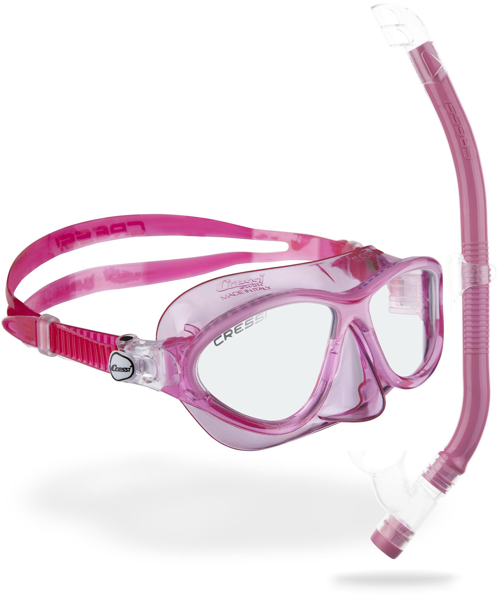 Cressi Depuis 1946 - Moon Kid + Top - Ensemble Combiné Masque Moon et Tuba Top Idéal pour la Snorkeling et la Natation, pour Enfants de 7 à 15 Ans - Rose/Blanc - Taille Unique