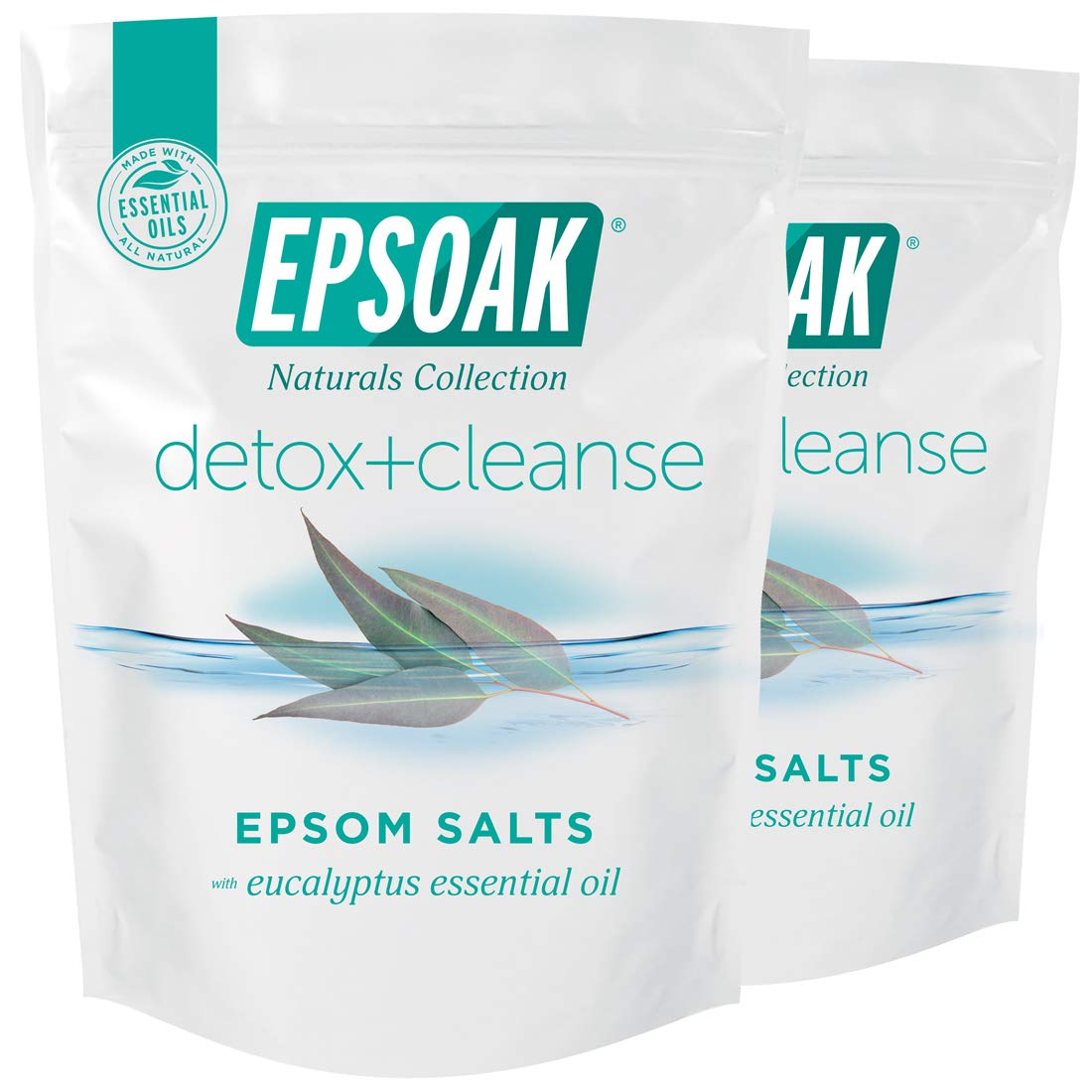 Epsoak Epsom Salt Detox + Cleanse – 4 lbs. (Qty. 2 x 2 lb. Bags) Bath Salts with Natural Essential Oils