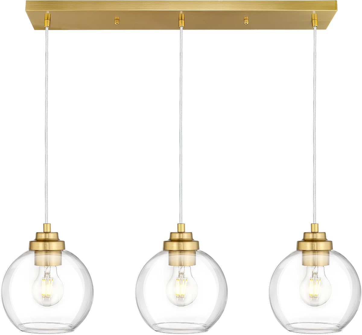 8-Inch Gold Kitchen Island Light,Clear Globe Glass,3-Light,BG-3S | Hanging Pendant Light,E26 Socket,for Kitchen Island,Dining Table,Foyer,Ceiling-Mounted Lighting Fixture