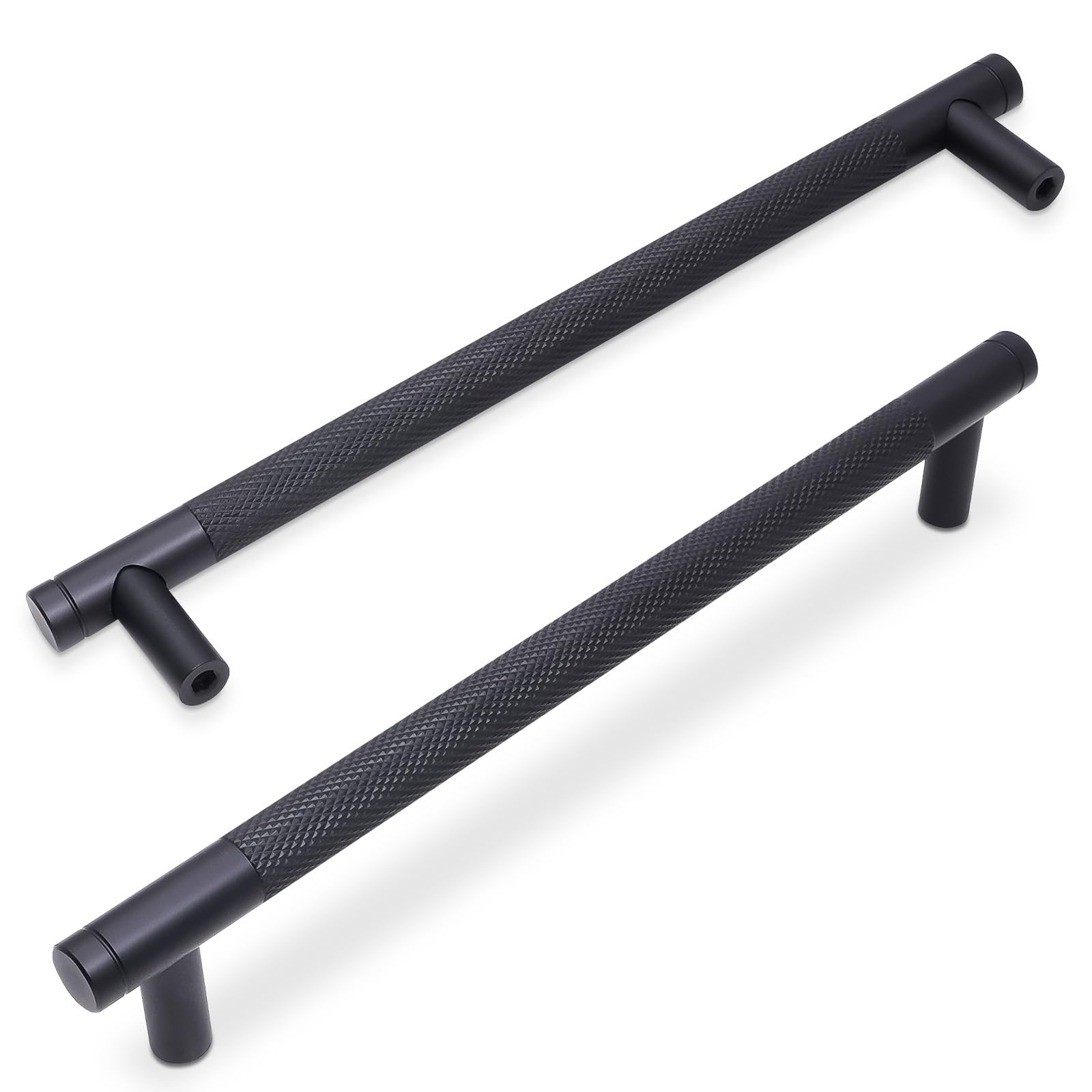 BUKOBYHE 10 Pack 7.5Inch Matte Black Kitchen Cabinet Handles Knurled Cabinet Pulls Black Drawer Pulls Kitchen Hardware