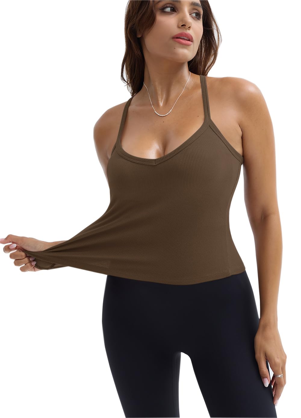 YAMILI Workout Tops for Women Casual Racerback Basic Tank 2025 Summer Camisole V Neck Slim Fit Ribbed Sleeveless Top