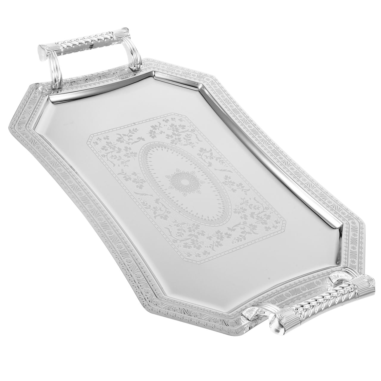 JECOMPRIS Serving Tray with Handles Vintage Silver Tray for Fruit Snacks Sandwiches and Side Dishes Double Ear Table for Home Entertaining Party Tables and Coffee Table Display