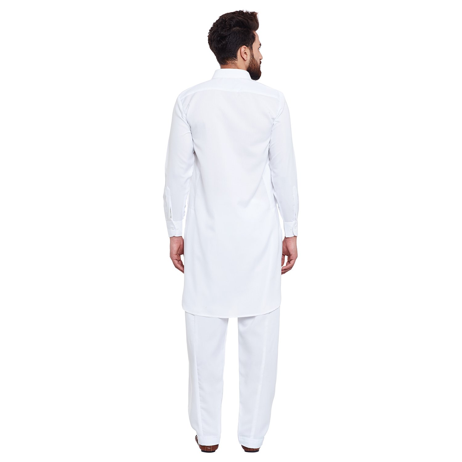 Sojanya (Since 1958, Men's White Cotton Blend Pathani Kurta & Salwar Set, Size L