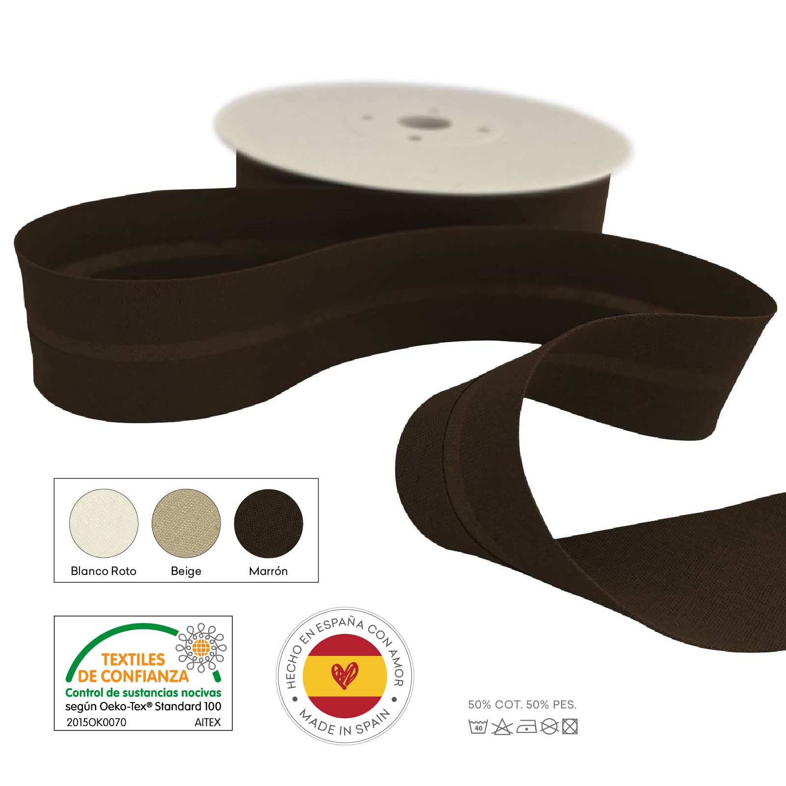 TEXTEX = 40mm Wide Bias Binding Tape. 50% Cotton and 50% Polyester. Pack of 3 Pieces of 10m Each - (Off White/Beige/Brown) - Image 4