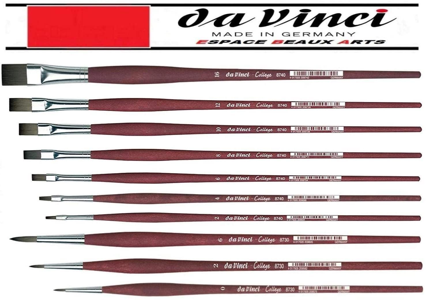 da Vinci College 8740 Synthetic Brushes 2,4,6, 8,10,12,16.e da Vinci College 8730 Pennelli Sintetici, 0,2,6. per Pittura acrilica, a Olio e a Tempera