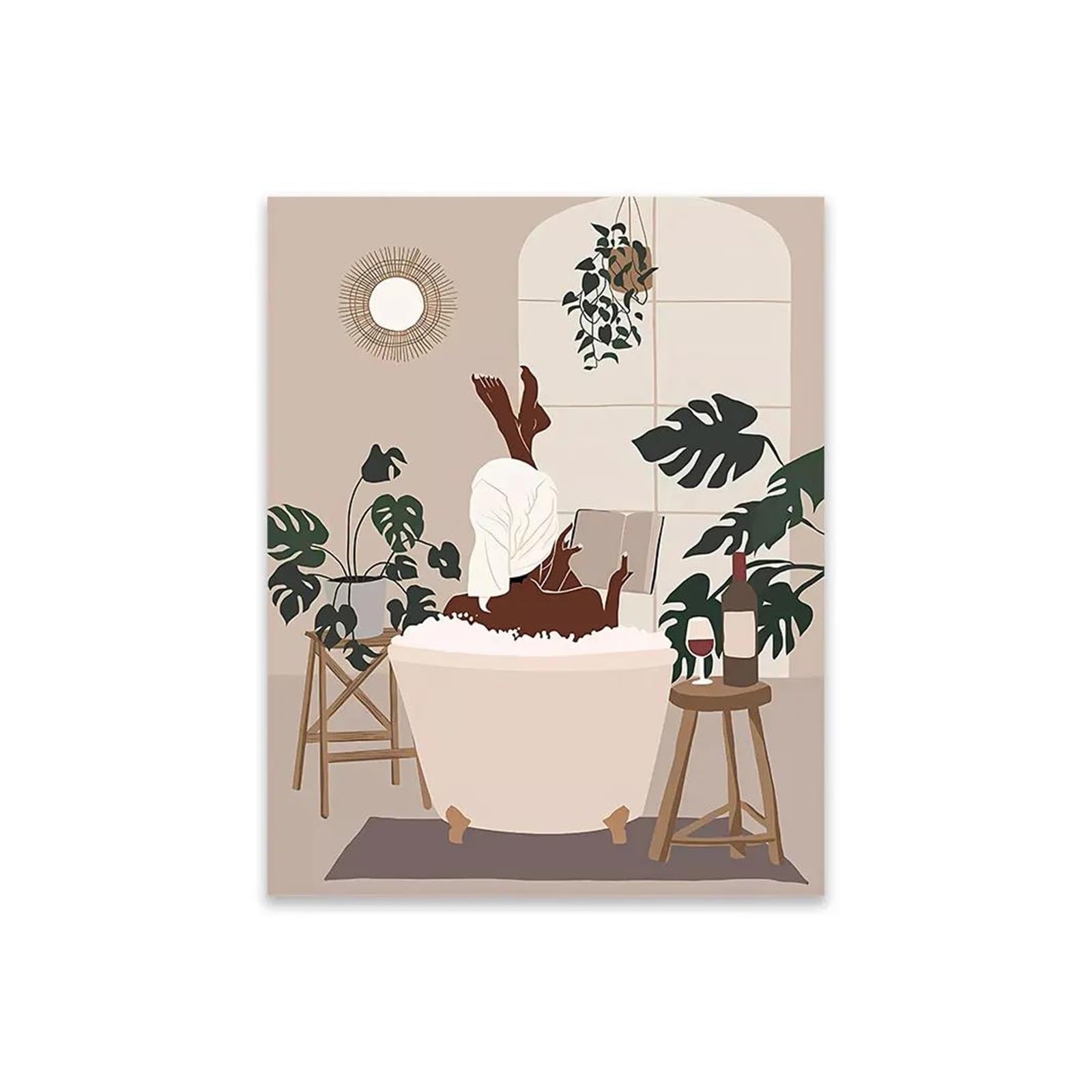 Peinture Murale Salon et Canapé : Grand Tableau Fille Peau Noire Esprit Nature Minimaliste