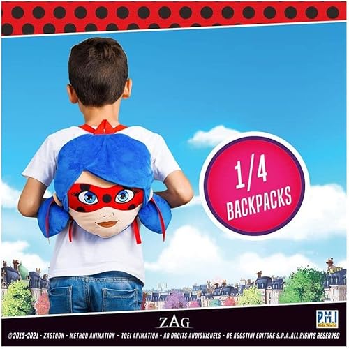 Miniatura 5 de P.M.I. Mochila escolar de felpa Miraculous Ladybug Uno de los dos coleccionables de 12 pulgadas de alto Juguetes milagrosos de mariquita