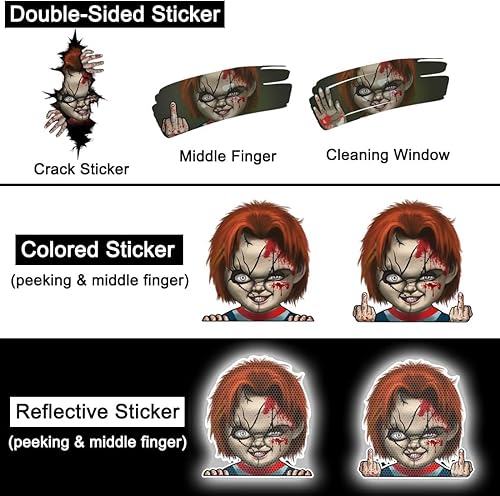 Miniatura 5 de Adhesivo de vinilo de Halloween para autos, personajes de películas de terror de doble cara, calcomanías impresas con rayos UV para pared de