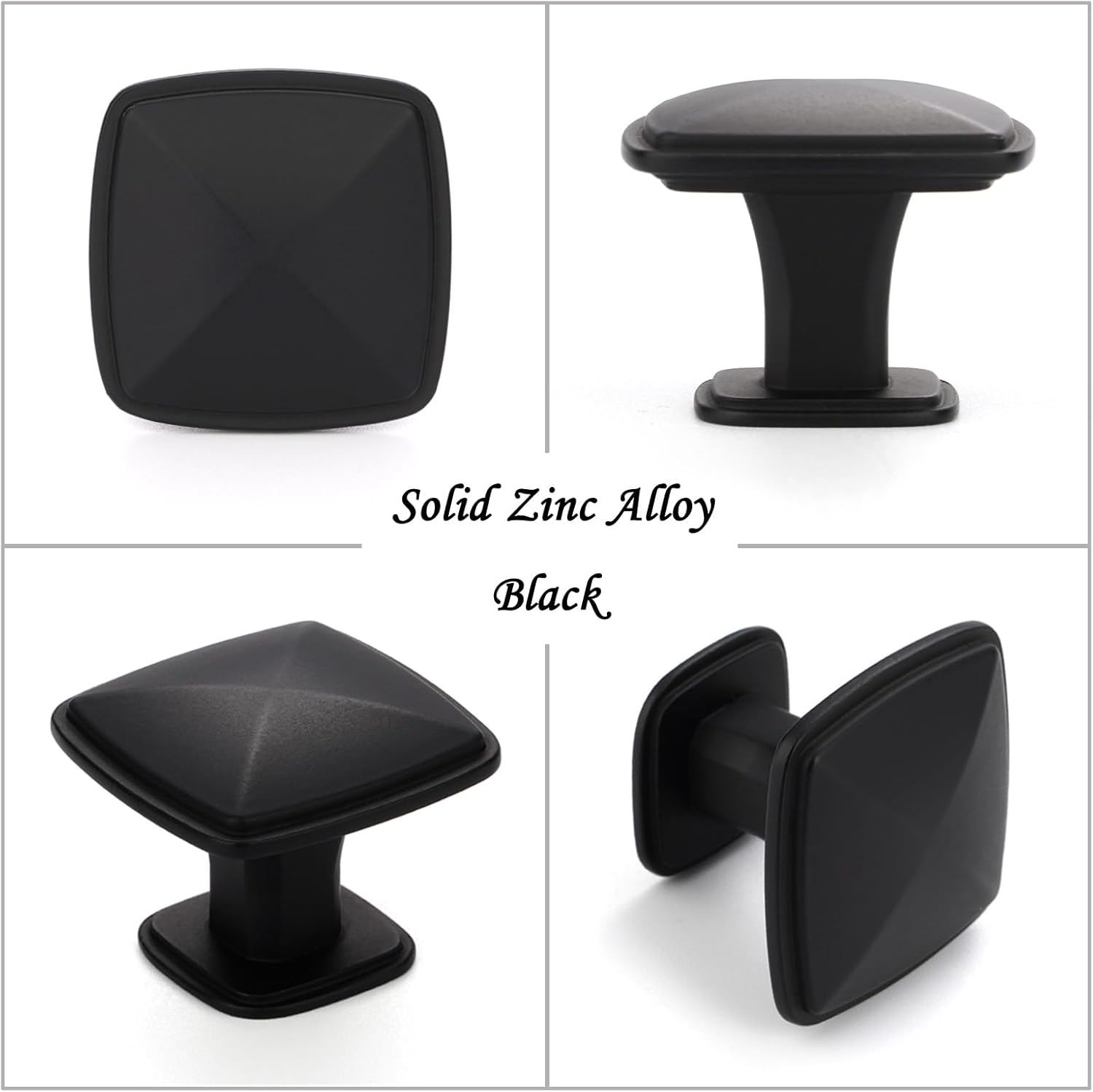 Black, Beveled Kitchen Cabinet Knob ZK2202 | Pack of 10, Classic Pull Handle, Solid Hardware for Drawer, Dresser, Bathroom, Vanity, Furniture Door, Cupboard, Bedroom, Size: 1-3/16 Inch