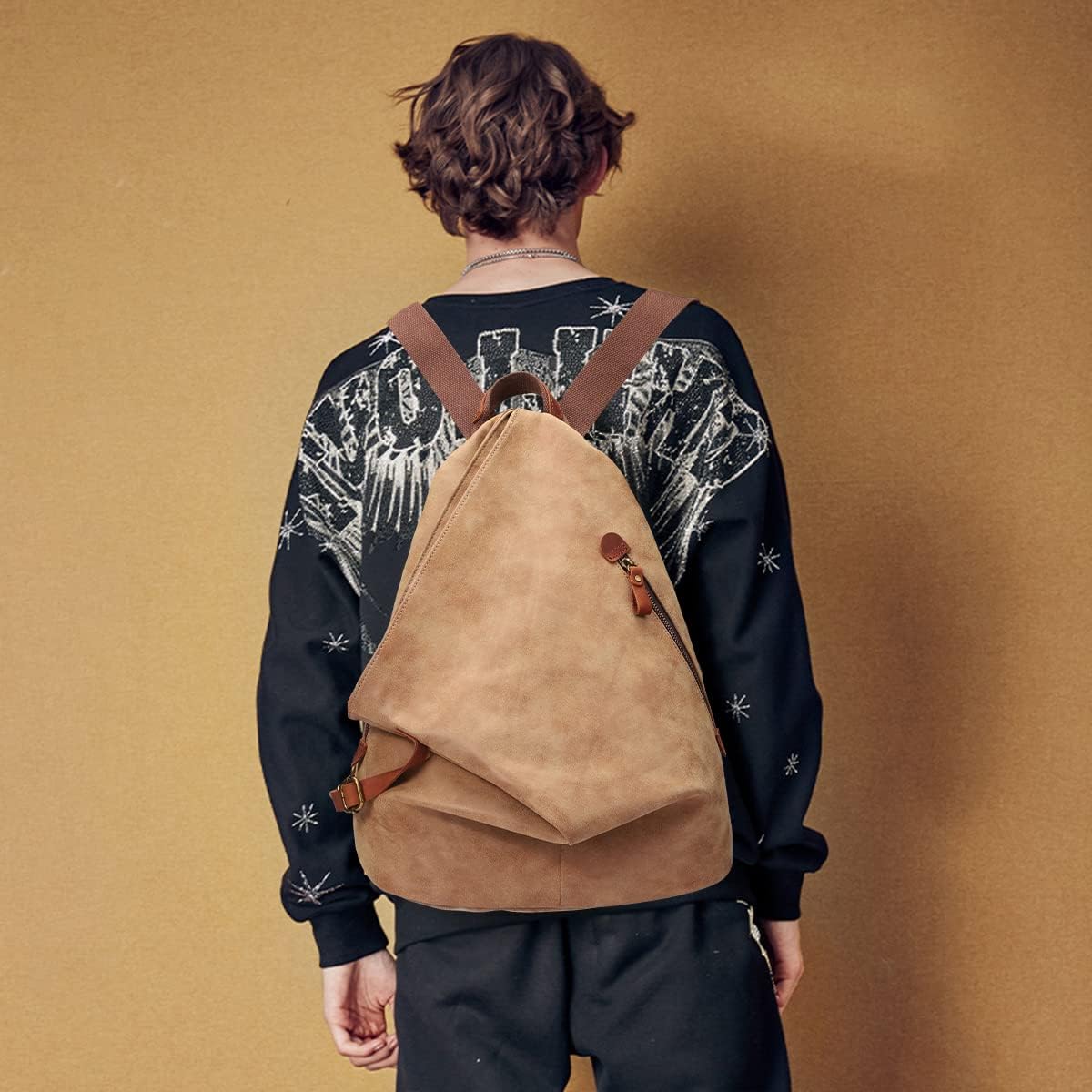 KL928 PU Leather Vintage Backpack – Large Casual Daypack Outdoor Travel Rucksack Hiking Backpacks for Men Women - Image 8