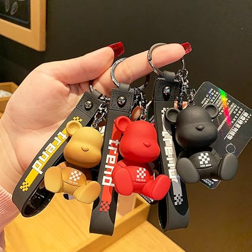 Cmfyart Boys Girls Creative Cool Stylish Checkerboard Checker Sitting Bear Keychain Key Ring, Girlfriend Boyfriend Valentine Lover Christmas Birthday Collection Gift Bag Pendant Wrist Strap - Black #TOP2