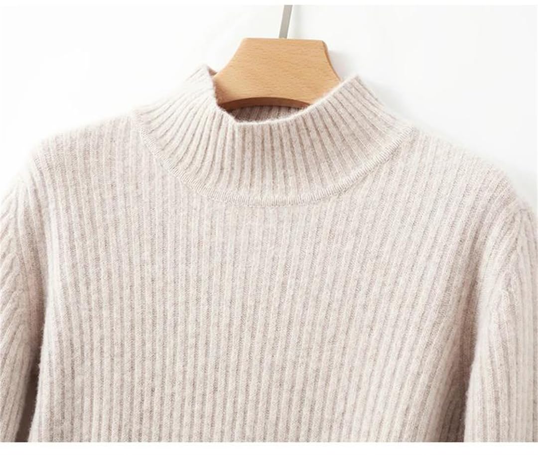 SAeWare Abito da donna in lana tinta unita autunno inverno spesso mezzo maglione avvolgente in maglia calda e morbida, marrone chiaro scuro-M