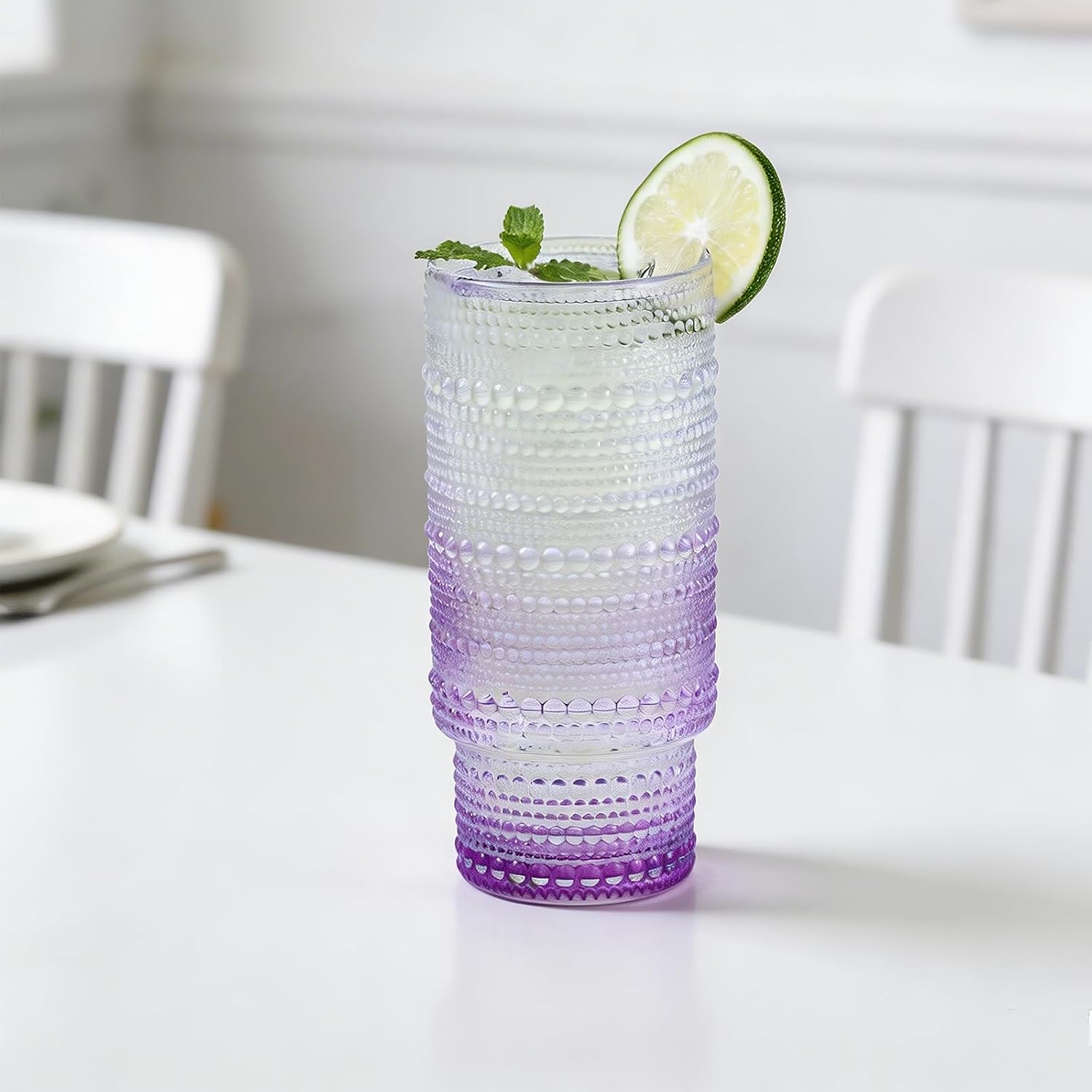 6pcs Hobnail Drinking Glasses Set, 16 oz Vintage Glassware Drinking Glasses, Gradual Purple Water Glasses Tumbler, Cups for Kitchen, Juice, Beer, Cocktail, Whiskey - Image 3