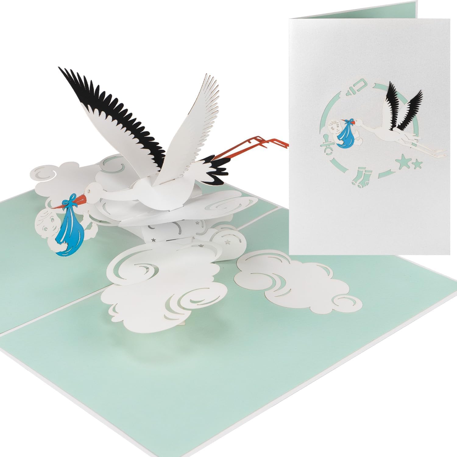 Sponsored Ad โ 3D Stork & Baby Pop-Up Card - Handmade with Premium Metallic Paper, Perfect for Baby Boy Congratulations, Good Luck, Welcome to the World Greetings, or Gift Vouchers (053)