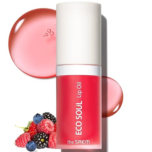 THESAEM Eco Soul Lip Oil 02 Berry - Aceite labial voluminoso e hidratante para nutrir e hidratar los labios, extracto de bayas y agua de rosas,