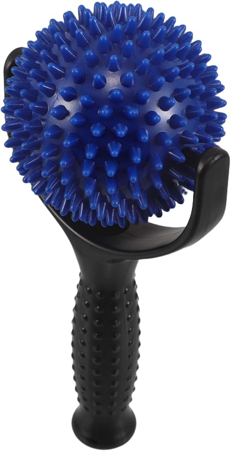 Large Spiky Ball Muscle Massager Stick for Yoga and Pilates – Handheld Calf Roller for Runners with Trigger Point Therapy – Black and Blue Self-Massage Tool for Muscle Relief