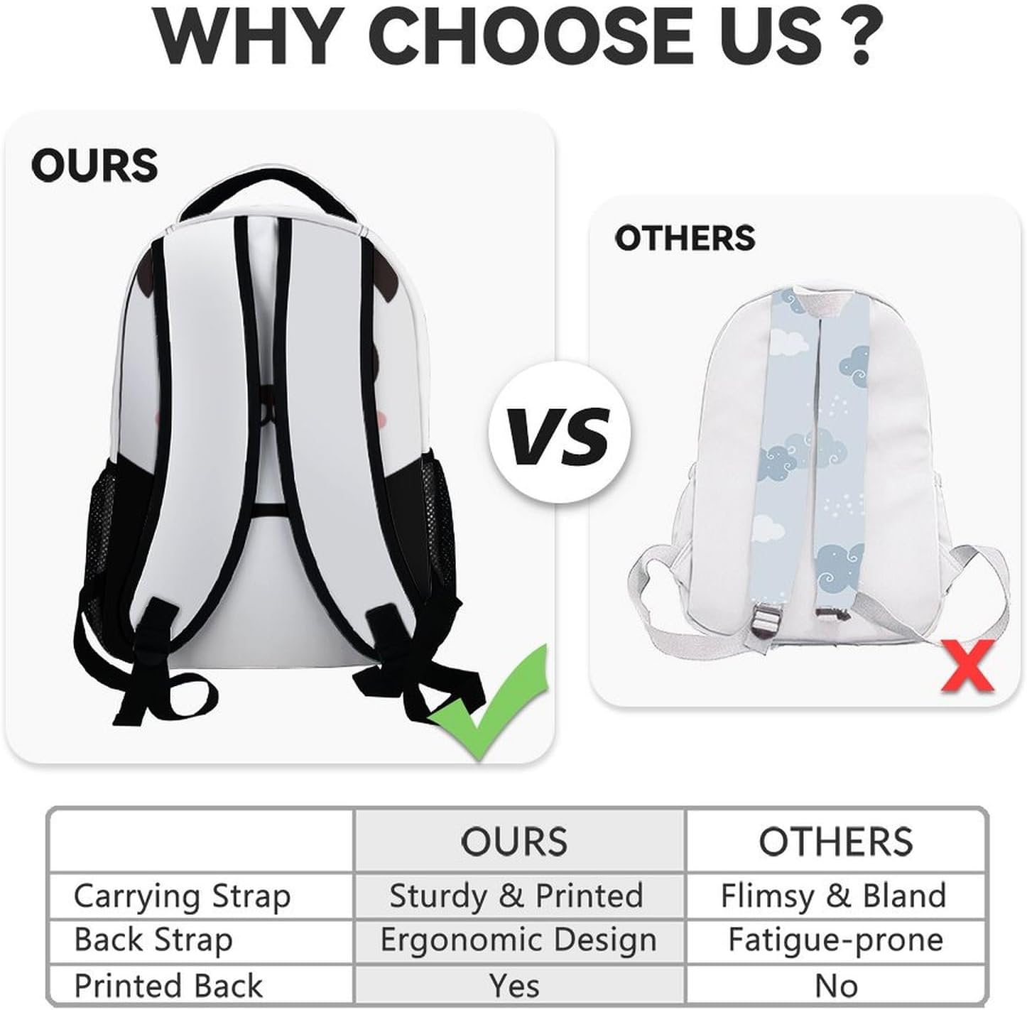 Personalized Panda Backpack for Girls, 17 Inch White Backpacks for Middle School, Cute Durable Bookbag for Teens