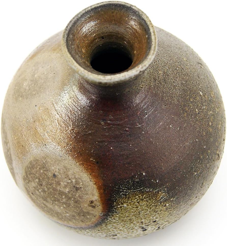 備前焼 かぶら形花入れ 窯元 作家 石田育男 陶印 花器 花瓶 窯変 胡麻