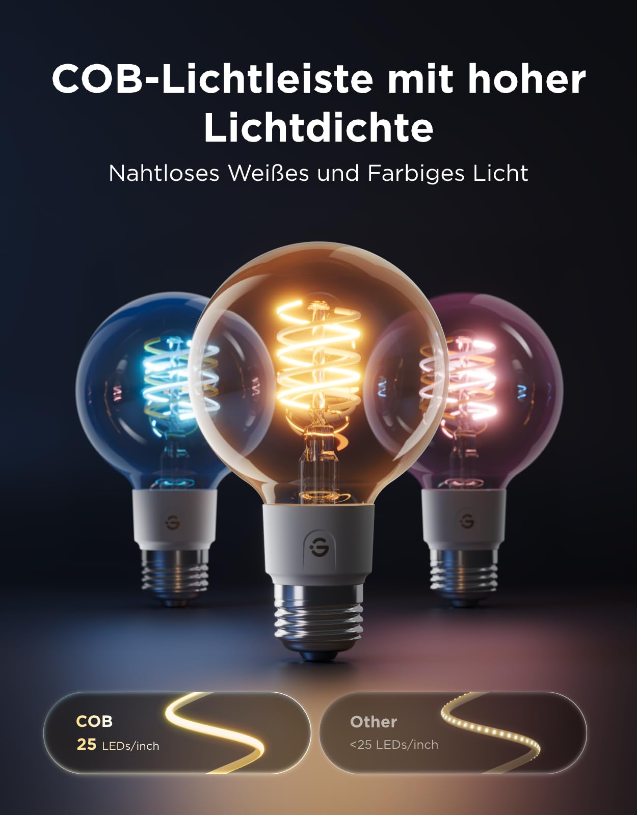 Govee Smart Edison Glühbirne E27, RGBWW Vintage LED Lampe G80, Kompatibel mit Matter, Google Assistant, Dimmbare mit COB-Lichtleiste, 16 Millionen DIY-Farben, für Restaurant und Wohnzimmer, 2 Stück