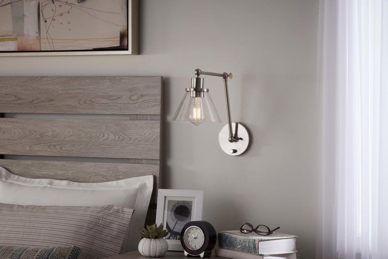 Litex Industries: 1-Light Indoor Brushed Nickel Finish Wall Sconce with Clear Glass