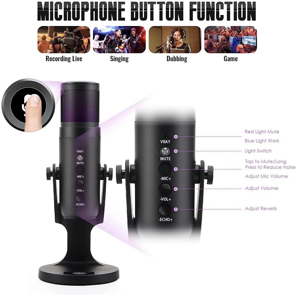 Jmary MC-PW9 Wired USB RGB Microphone for Recording: Buy Online at
