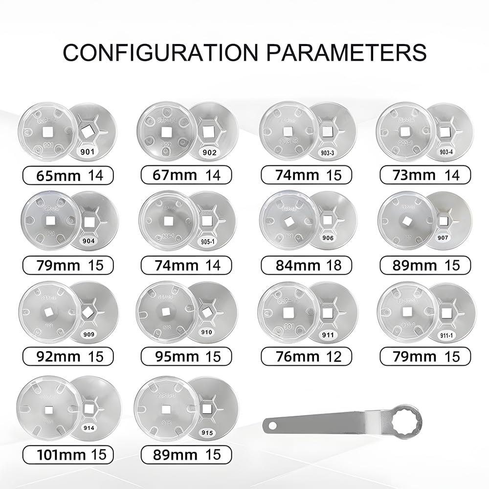 15pcs Set di rimozione chiave filtro olio Set di strumenti di rimozione chiave a tubo in lega di alluminio tipo tazza per riparazione auto Filtro per impianto urea