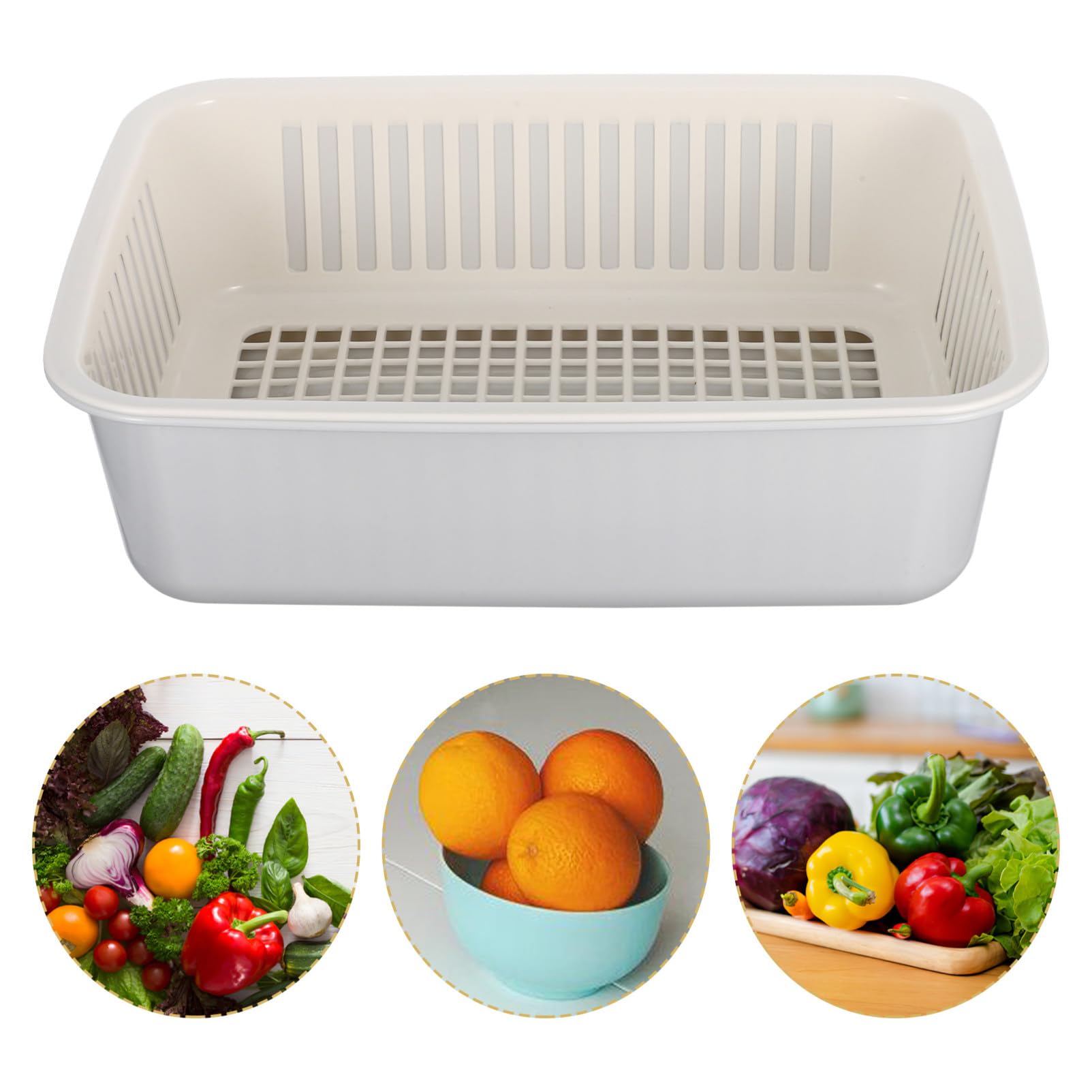Colador de Frutas de Plástico Doble Capa y Drenaje para Cocina