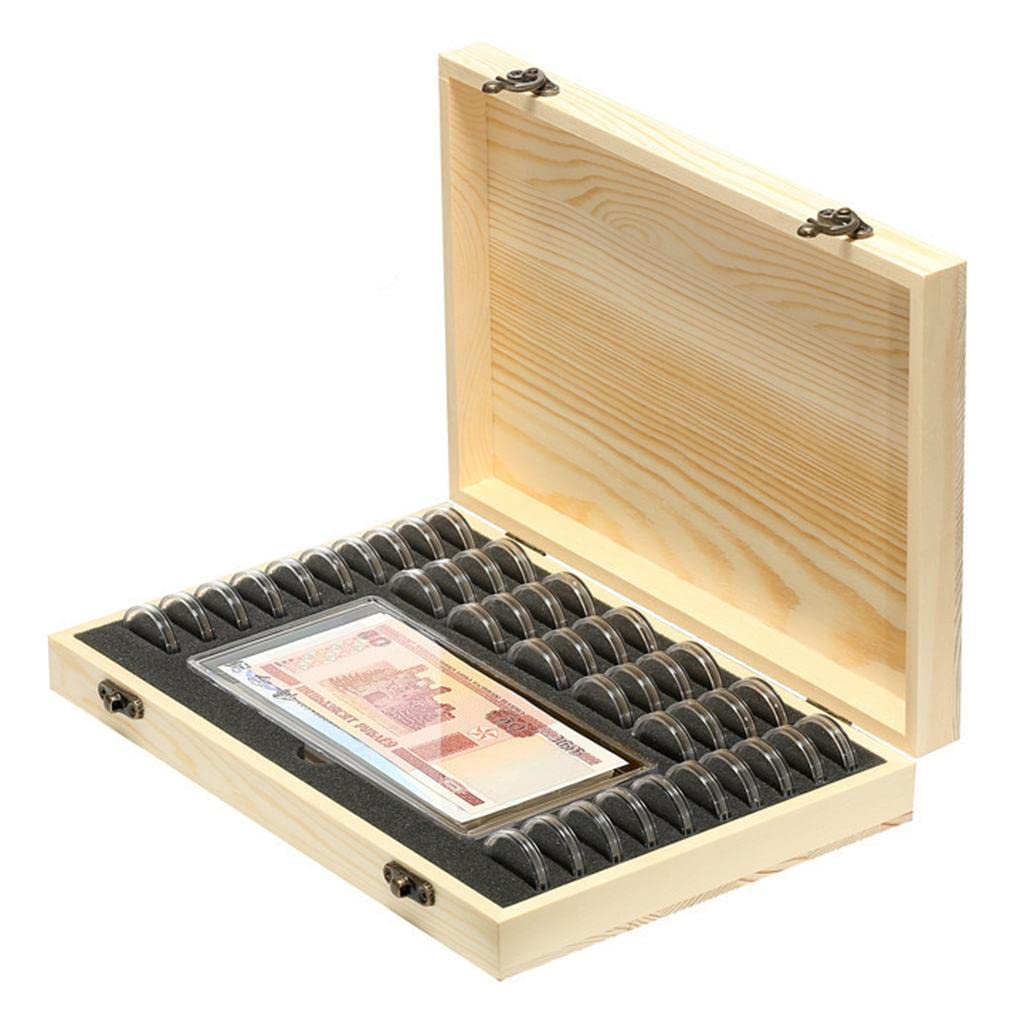 misppro Caja de almacenamiento de monedas de madera con 40 cápsulas