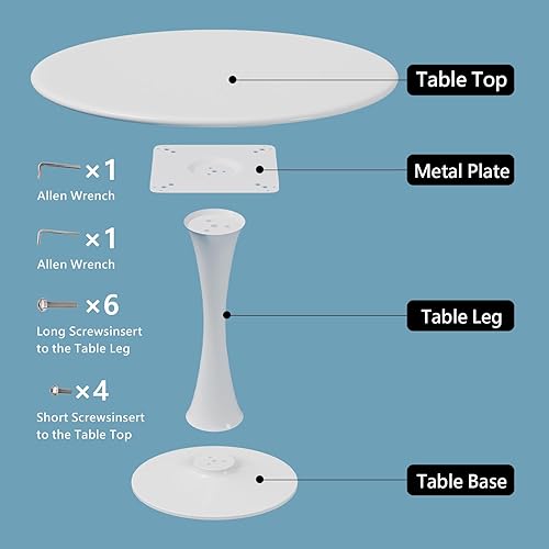 Miniatura 6 de Mesa de comedor redonda blanca para 2 personas, mesa de tulipanes pequeña de 24 pulgadas con pedestal de metal para sala de estar, mesa de cocina