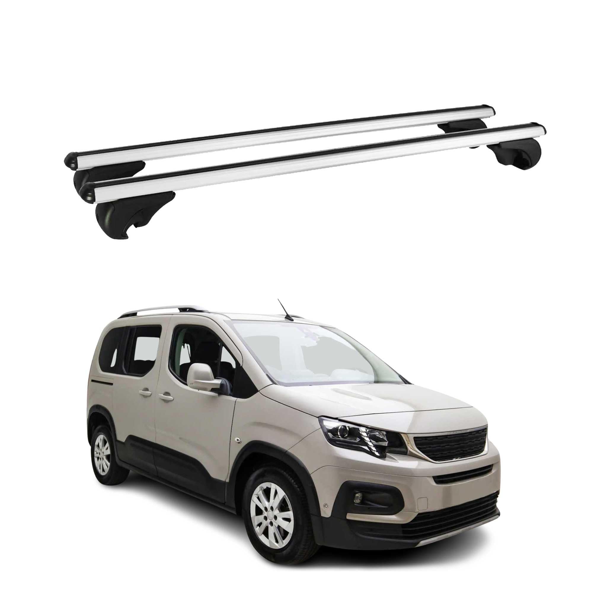 OMAC Barres de Toit en Aluminium pour Peugeot Rifter 2018-2026 – TÜV/DIN 75302:2018 – Antivol Inclus – Charge Max 75 kg – 2 Barres Argent