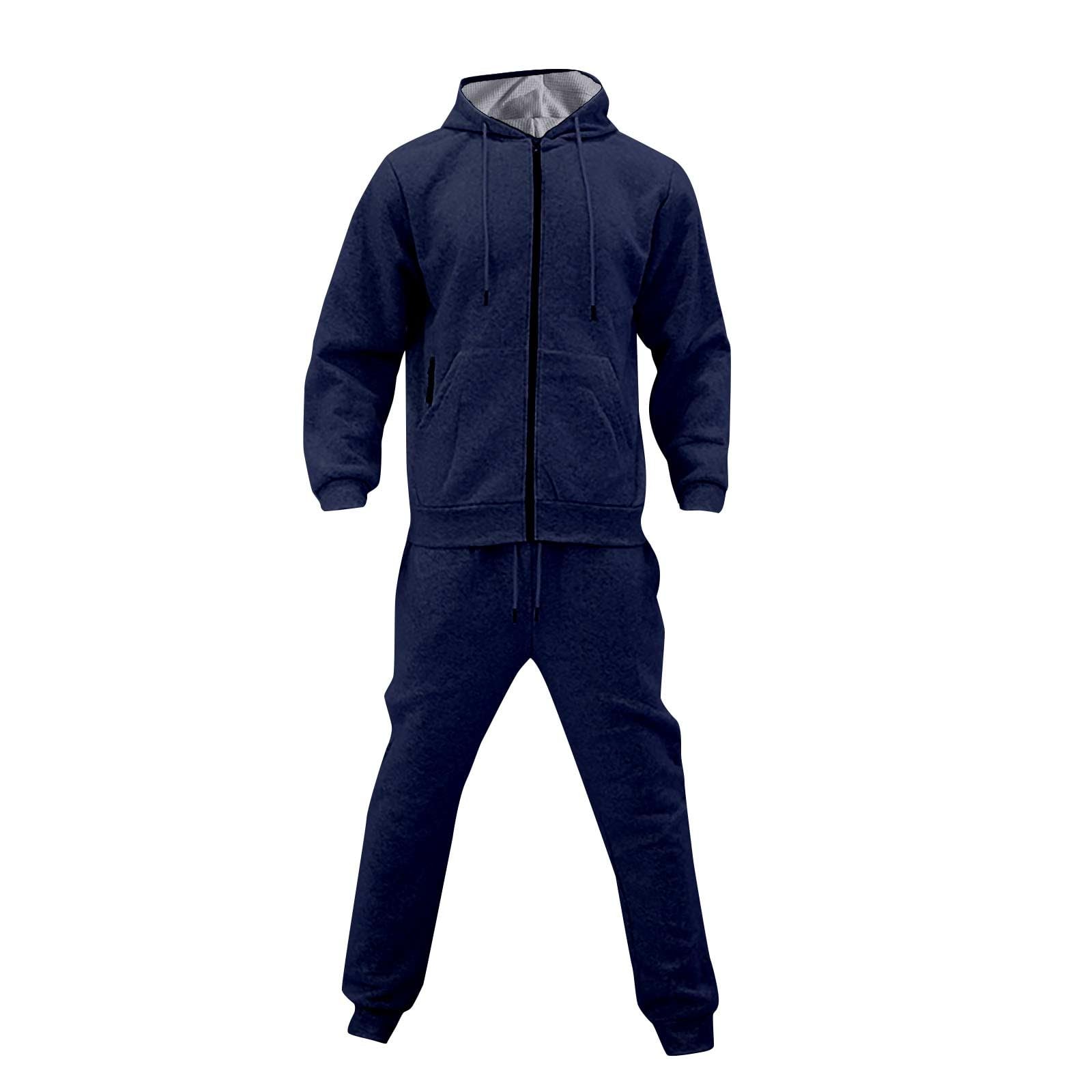 Conjunto de 2 piezas para hombre, color liso, con cremallera, sudadera cálida con capucha, ajuste holgado, con cremallera, cómodo, traje de ocio, chándal al aire libre, para correr, ropa de