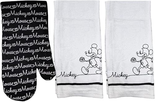 Zrike Disney Mickey - Juego de toallas lineales de cocina y guantes de horno 100 algodón para platos y guantes de horno toalla de té suave y