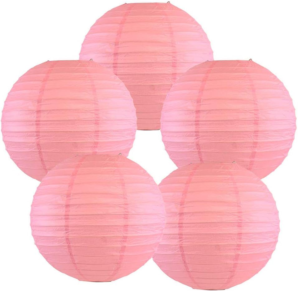DECORGRAM Round Paper Lamps - 12" (Pink, 5)