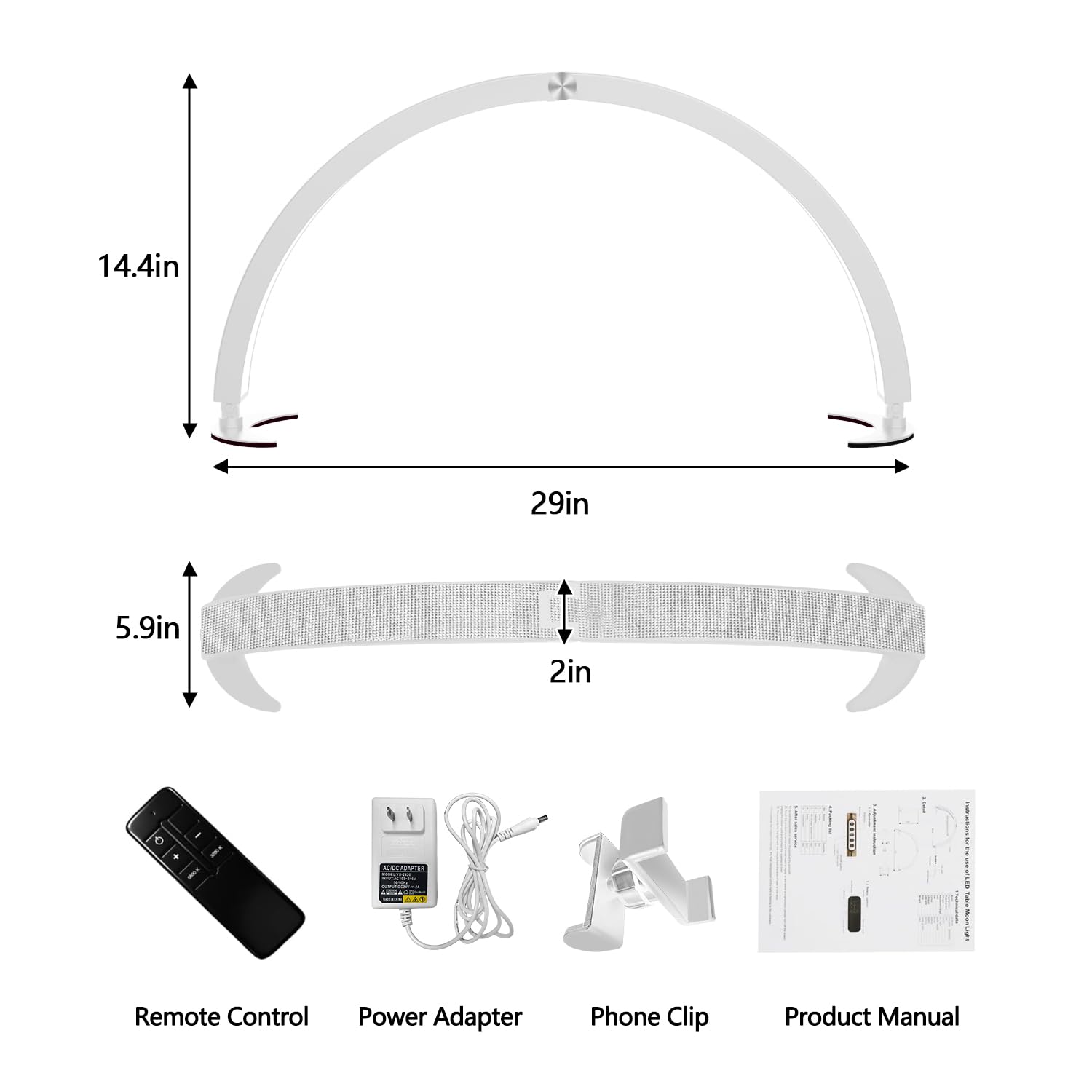 yAyusi Mezza Luna Lampada per Nghie con Supporto, 74CM 40W Lampada per Unghie, Lampada da Tavolo per Unghie con Controller Via Cavo e Telecomando, 7 Modalità 10 Luminosità per Bellezza/Ciglia (Bianco)