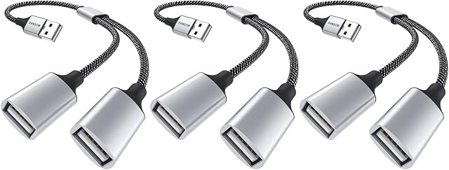 MOSWAG USB Splitter, USB to 2USB Female Adapter, USB Y Splitter Adapter Dual USB 2.0 Extension Cable for Power Cable for Charging/Data Transfer/Laptop/Mac/Car
