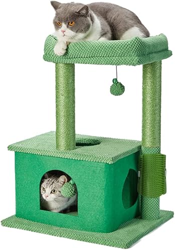 Miniatura 1 de MECOOL Árbol para gatos, postes rascadores con condominios, camas de torre y juguetes de bola colgante, cepillo de masaje 5 en 1 multiusos para