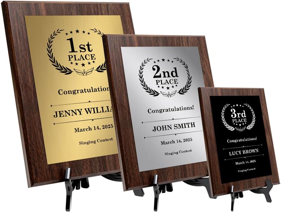 Signs ByLITA Customizable Wooden Plaque Awards 3 Pack (1st, 2nd, 3rd Place Plaques)| Easel Mount Option | Recognition Gift for winners of awards